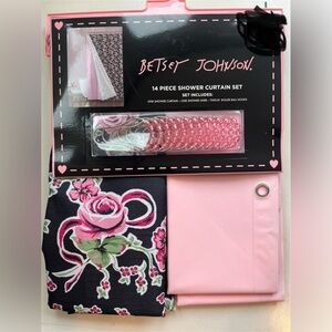 Betsey Johnson Black and Pink Floral Shower Curtain Set